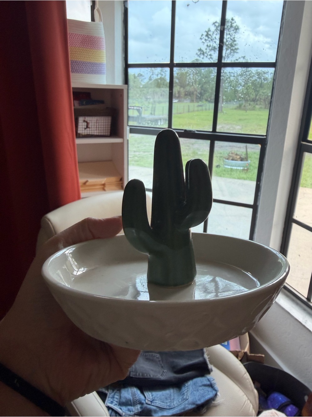 Ceramic Green Cactus Ring Dish - Home Art